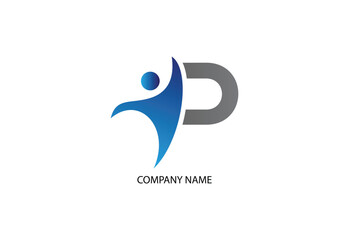 Human with letter P logo design concept template
