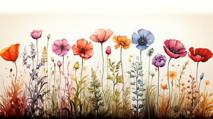Botanicals watercolor painting wild flower background