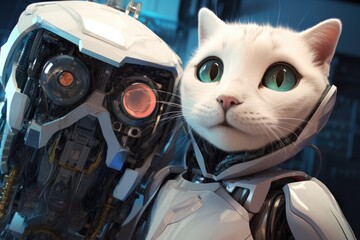 A close-up of a robot cat. Generative AI.