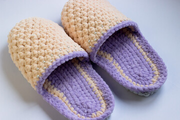 Warm knitted women's slippers. A gift with care. Knitting, hobbies