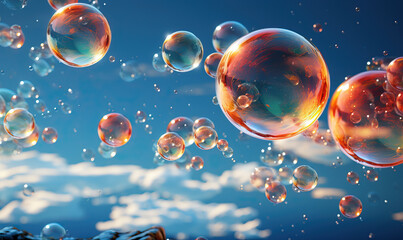 Abstract background with small and large soap bubbles.