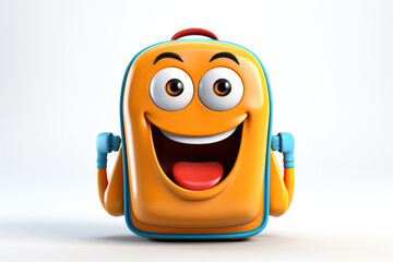 3D funny cartoon character of a school backpack with eyes and mouth at back to school time Generative AI Illustration