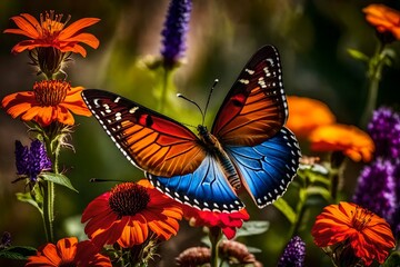 Obraz premium A beautifully butterfly flying on the colorful flowers. AI Generative