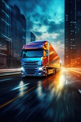 Modern lorry speeding down the highway. Generative AI
