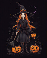 Halloween Witches T Shirt design with pumpkin