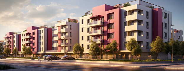 new residential apartments building in egypto modern township design - obrazy, fototapety, plakaty