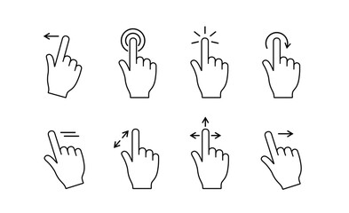 Hand gestures line icon. Touch screen controls for app, device interface. Finger swipe, tap on digital screens. vector illustrationUntitled-5