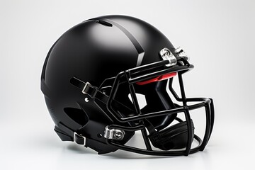 Black American football helmet illustration, white background. Generative AI