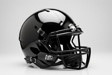 Black American football helmet illustration, white background. Generative AI