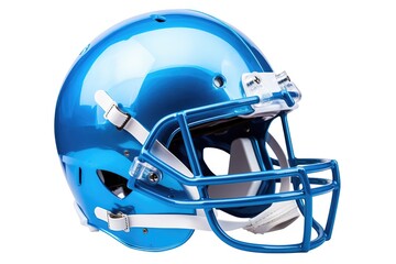 Blue American football helmet illustration, white background. Generative AI