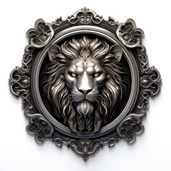 Fotobehang Lion head emblem illustration with silver details. Generative AI © Deivison