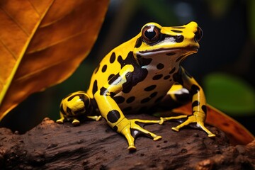 Fototapeta premium Colorful poisonous frog, yellow and black illustration. Generative AI