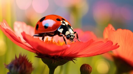 Obraz na płótnie Canvas Little ladybug on flower, insect life. Generative AI