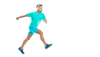 athletic man sport runner sportsman running and joggig in sportswear has stamina isolated on white background, banner