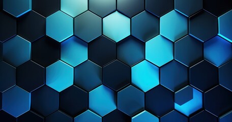 An abstract hexagon background in blue with silver lighting