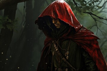 Dark forest archer, medieval mythology, fantasy and fiction concept. Generative AI
