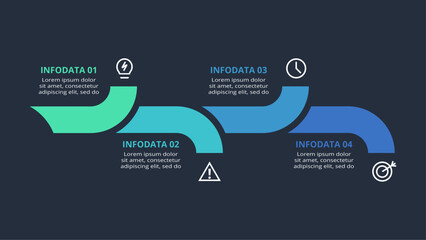 Naklejka premium Creative dark infographic with 4 elements template for web on a black background, business, presentation. Vector