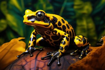 Fototapeta premium Colorful poisonous frog, yellow and black illustration. Generative AI