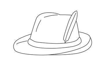 German hunting hat with feather line illustration. Black white headwear logo.