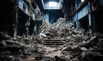 Internal ruins, interior of an abandoned building.