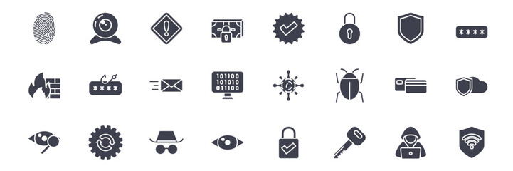 Vector set of cyber security icons. such as secure fingerprint, verification, shield and more. Set for Web and App Isolated on White Background. Vector illustration