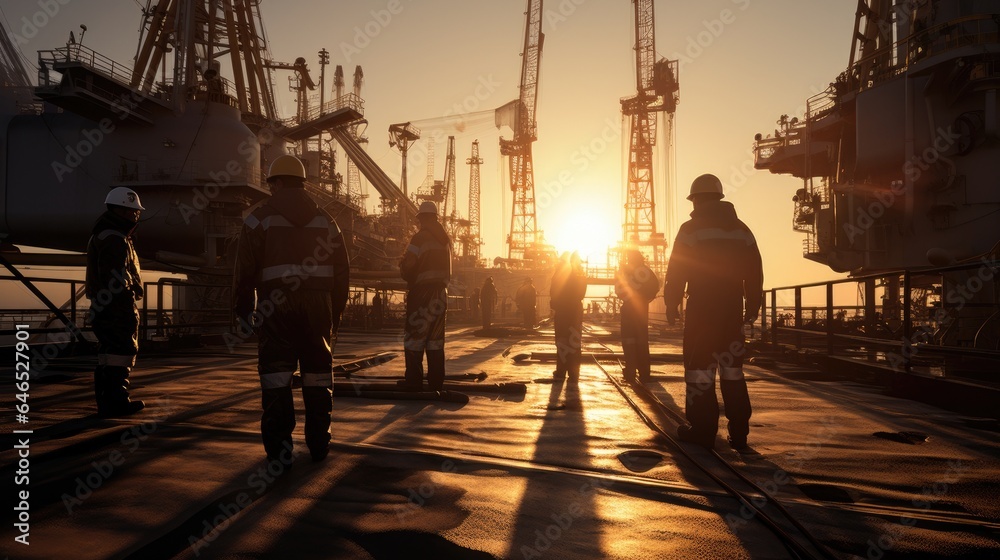 Wall mural oil rig workers. generative ai