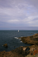 Sailboat on the Atlantic Ocean in Brittany, France