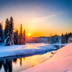 "Enchanting Winter Sunset: Ultra HD Beauty in Snowy Wonderland"