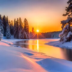 "Enchanting Winter Sunset: Ultra HD Beauty in Snowy Wonderland"