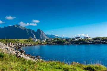 Rolgordijnen Reinefjorden Sunrise over the Reinefjorden,  Lofoten Islands, Norway