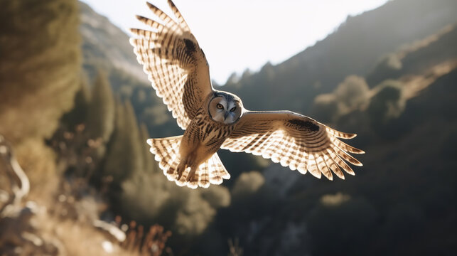 full picture of an owl while flying - illustration 