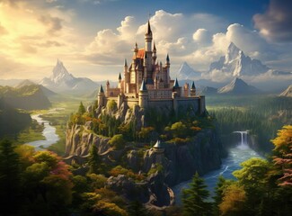 Beautiful fairytale castle and river - obrazy, fototapety, plakaty