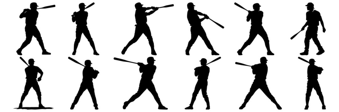 Baseball silhouettes set, large pack of vector silhouette design, isolated white background