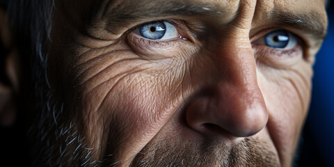 Obraz premium Mann als Detektiv Gesicht Ausschnitt Nahaufnahme als Querformat für Banner, ai generativ