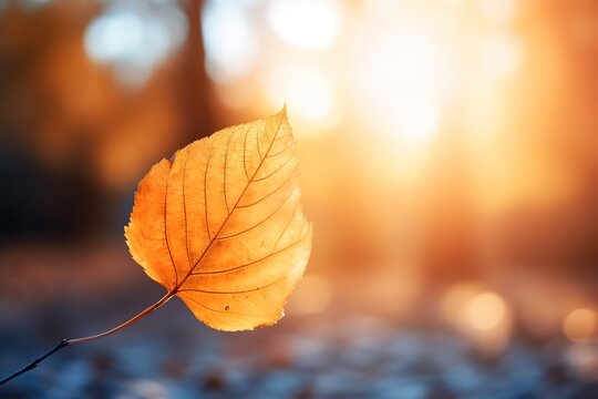 Beautiful autumn landscape with yellow trees and sun. Colorful foliage in the park. Falling leaves natural background