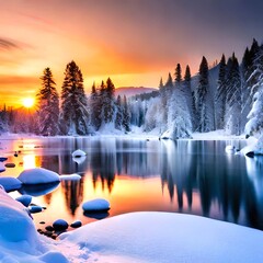 "Enchanting Winter Sunset: Ultra HD Beauty in Snowy Wonderland"