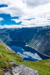 Amazing landscape of the Ringedalsvatnet Lake, Trolltunga hike,  Norway