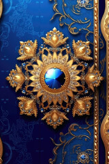 A blue fantasy card with a golden floral elements, Generative AI