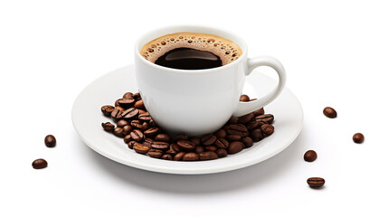A cup of aromatic coffee in a white cup