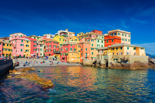View of the colorful town of Boccadasse by the sea, Genoa, Liguria