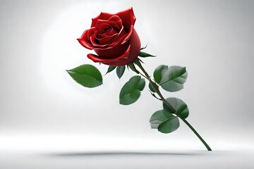  3D rendering of a red rose against a pure white background, evoking the essence of classic romance and love. 