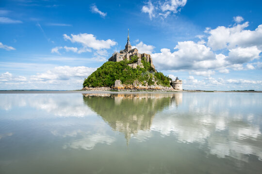 Le Mont-Saint-Michel tidal island in summer, Normandy, France