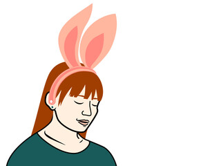 うさ耳の女性。目をつぶり、耳を澄まして聞いている。