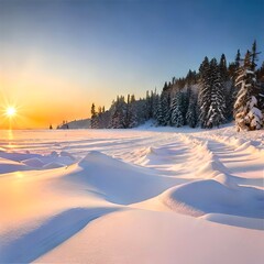 "Enchanting Winter Sunset: Ultra HD Beauty in Snowy Wonderland"