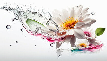 Flowers splash beautiful postcard or place for a subject. Generative AI,