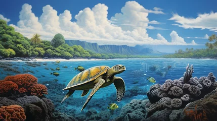 Foto op Canvas A group of sea turtles, their ancient grace a testament to nature's wonders © ra0