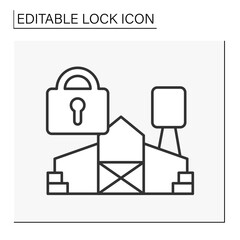 Personal data line icon. Locked door at hangar. Personal account. Lock concept. Isolated vector illustration. Editable stroke