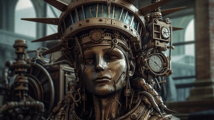 Obraz premium statue of liberty, freedom monument, liberty sculpture, lady liberty, iconic statue, symbol of freedom, colossal landmark, monumental structure, national symbol, New York generative ai