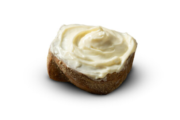 slice of bread or loaf with cream cheese isolated on white background