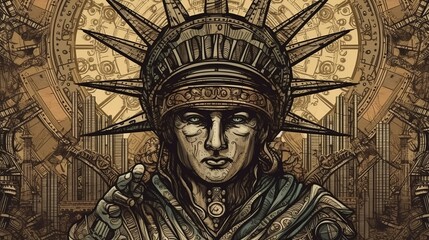 Obraz premium statue of liberty, freedom monument, liberty sculpture, lady liberty, iconic statue, symbol of freedom, colossal landmark, monumental structure, national symbol, New York generative ai